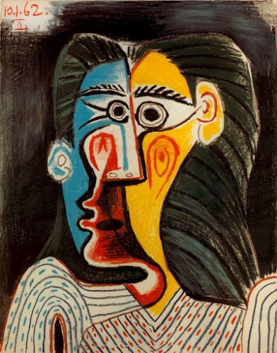 [Clio Team] 1962  Picasso Visage de femme, Face of woman  dessin  crayon de couleur  65,5 X. 51 cm.jpg