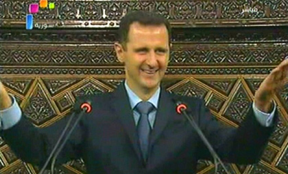Assad on Syrian TV 300311.jpg