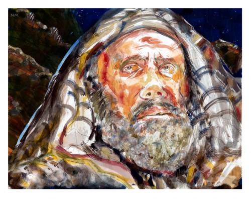 NICODEMUS/ The Visitor at Dusk<br /><br />watercolor on Fabriano paper