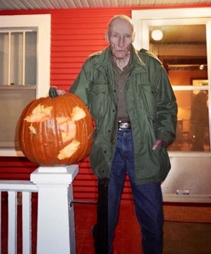 William S. Burroughs with his hatchet hewn pumpkin
